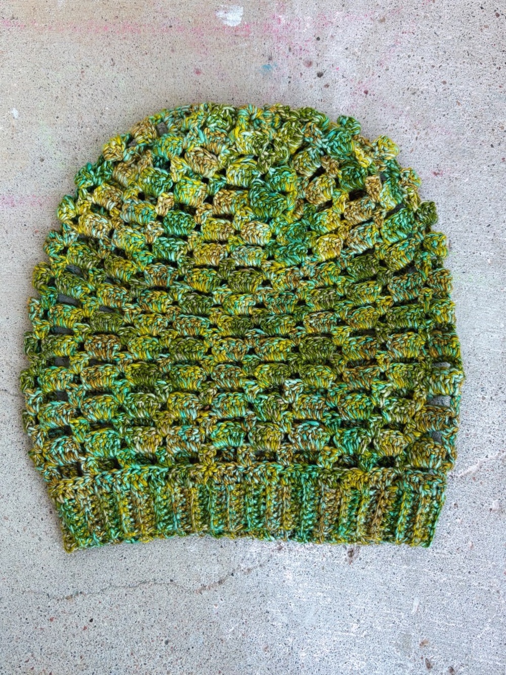 Handmade Crochet Slouchy Beanie in Recycled Green Silk Yarn